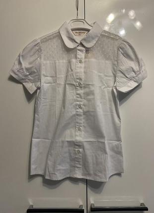Белая рубашка боуза с коротким рукавом на 10-12р3 фото