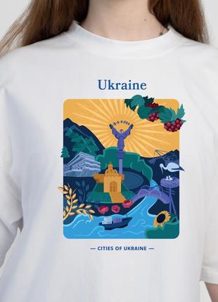 Футболка женская белая c эксклюзивным патриотичным авторским принтом - украина, бренд "малюнки"