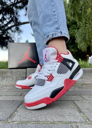 Кроссовки nike air jordan retro 4 (белые с красным)