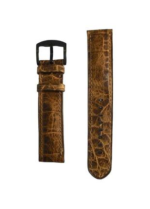 Эксклюзивный кожаный ремешок для мужских часов коричневый рептилия1 фото