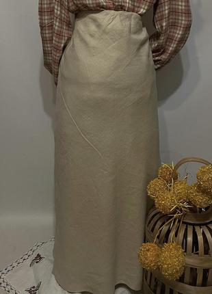 Вінтажна лляна 100 % льон довга спідниця максі в етно стилі з вишитими квітами3 фото