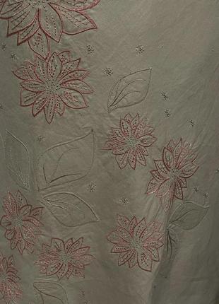 Вінтажна лляна 100 % льон довга спідниця максі в етно стилі з вишитими квітами4 фото
