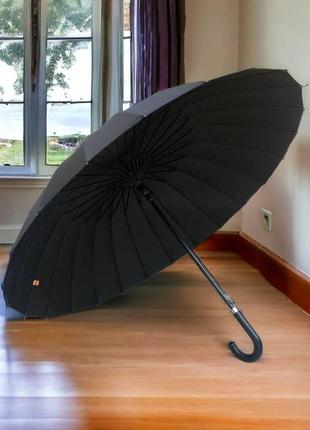 Мужской большой зонт трость полуавтомат для всей семьи на 24 спицы ручка эко кожа.