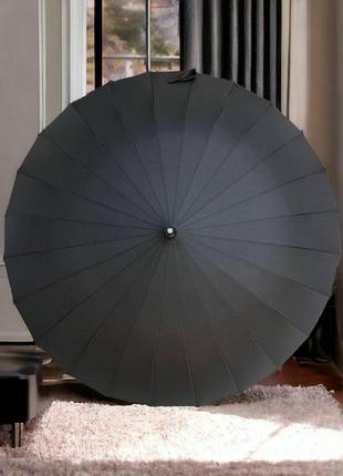 Мужской большой зонт трость полуавтомат для всей семьи на 24 спицы ручка эко кожа.