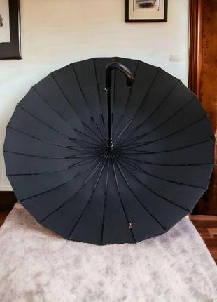 Мужской большой зонт трость полуавтомат для всей семьи на 24 спицы ручка эко кожа.