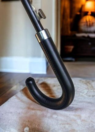 Мужской большой зонт трость полуавтомат для всей семьи на 24 спицы ручка эко кожа.