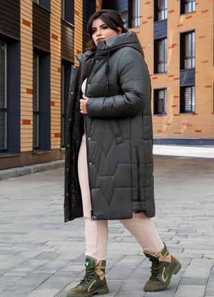 Модный женский стеганый пуховик пальто мюнхен с капюшоном, батальные размеры4 фото