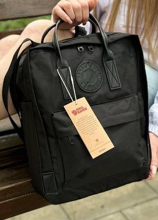 Черный городской рюкзак kanken classic dark с кожаными ручками, канкен класик. 16 l3 фото