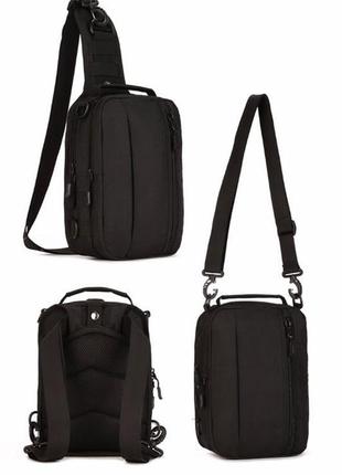 Мужская черная тактическая сумка-рюкзак, барсетка на одной лямке + usb выход. t04452 фото