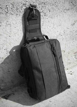 Мужская черная тактическая сумка-рюкзак, барсетка на одной лямке + usb выход. t04458 фото