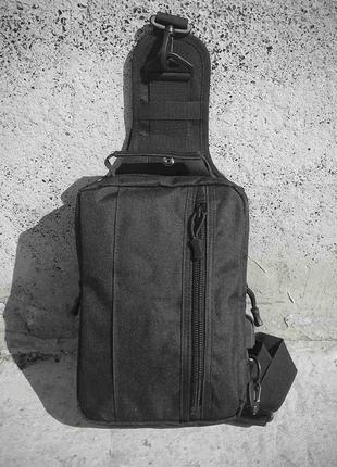 Мужская черная тактическая сумка-рюкзак, барсетка на одной лямке + usb выход. t04459 фото