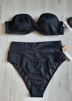 Чорний купальник бандо пушап victoria's secret оригінал 32 в s m l 70 В 75a високі плавки