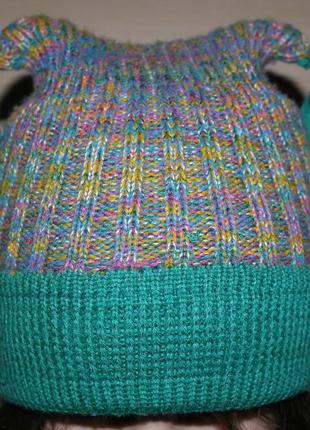 Качественная теплая шапка двойная вязка с балабончиками