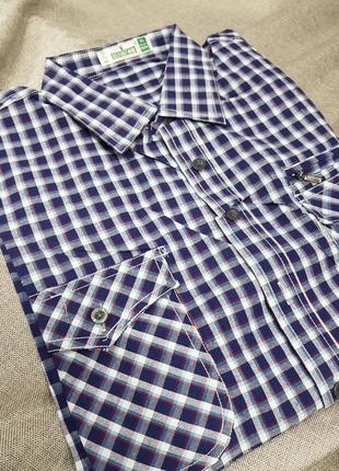 Мужская рубашка,100% х/б, большие карманы, классический крой,синяя с вишней клетка1 фото