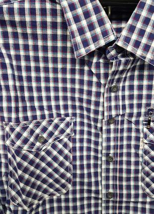 Мужская рубашка,100% х/б, большие карманы, классический крой,синяя с вишней клетка2 фото