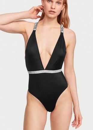 Купальник суцільний зі стразами victoria's secret shine strap plunge one-piece swimsuit2 фото