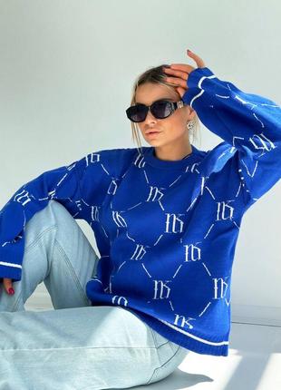 Объемный свитер оверсайз с широкими рукавами клёш мягкий базовый розовый малина синий электрик черный серый с принтом ромб лого бренда кофта