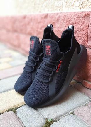 Мужские кроссовки adidas zx boost черные с красным продувочный текстиль / smb