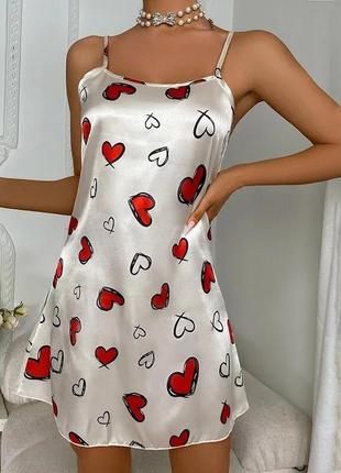 Ночнушка ночная рубашка нічна сорочка белая атласная сердце1 фото