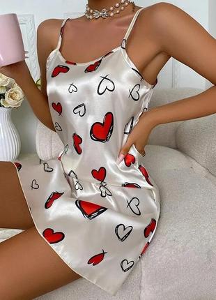 Ночнушка ночная рубашка нічна сорочка белая атласная сердце2 фото
