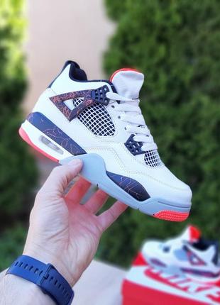 Мужские кроссовки nike air jordan 4 высокие белые с черным с красным / smb5 фото