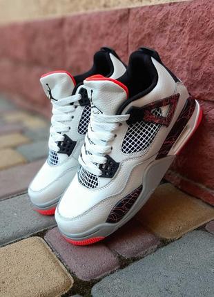 Мужские кроссовки nike air jordan 4 высокие белые с черным с красным / smb2 фото