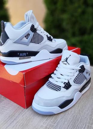 Мужские кроссовки nike air jordan 4 высокие белые с серым и черным / smb6 фото