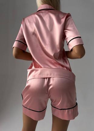 Розовая пижама в стиле vs victoria’s secret рубашка шорты шелк сатин barbie пижама6 фото
