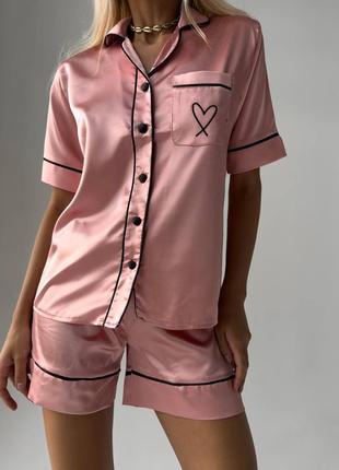 Розовая пижама в стиле vs victoria’s secret рубашка шорты шелк сатин barbie пижама4 фото