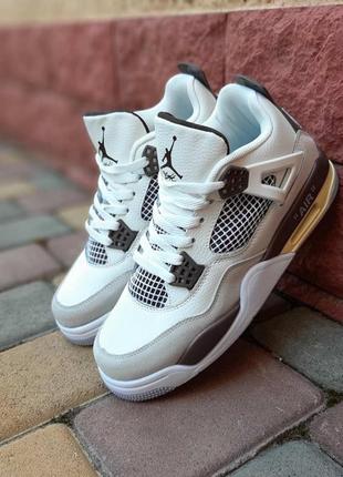 Чоловічі кросівки nike air jordan 4 високі білі з коричневим / smb