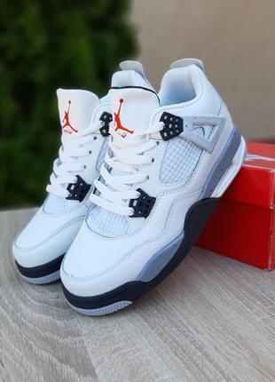 Мужские кроссовки nike air jordan 4 высокие белые с черно серым  ⁇  smb5 фото