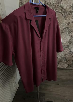 Легкая свободная оверсайз розово-бордовая открытая шведка тенниска рубашка с коротким рукавом