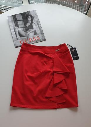 Шикарная красная юбка мини guess. оригинал! новая. размер xs. скидка!