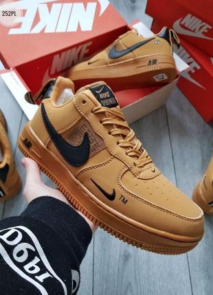 Nike air force low 19 camel, коричневі чоловічі зимові кросівки найк, зимові/чоловічі