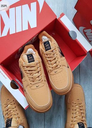 Nike air force low 19 camel, мужские коричневые зимние кроссовки найк, зимові/чоловічі6 фото