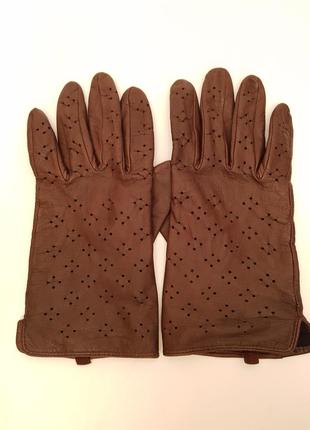 Розкішні шкіряні м'які рукавички перфорація красивий шоколадний колір2 фото