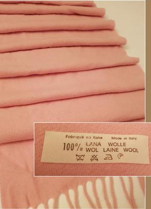 Италия! роскошный мягкий и теплый шарф светло-розового цвета 100% натуральная шерсть