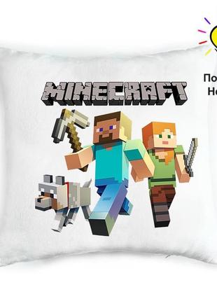 Подушка нічник minecraft — дитяча подушка майнкрафт - дитячий нічник майнкрафт