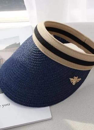 Козирок сонцезахисний солом'яний жіночий з обручем колір синій (54-62)