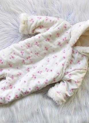 Теплий ромпер чоловічок комбінезон з капюшоном і пінетками mothercare