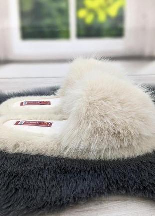 Тапочки женские меховые бежевые искусственный мех fangre 4185