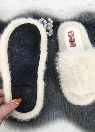 Тапочки женские меховые бежевые искусственный мех fangre 4185