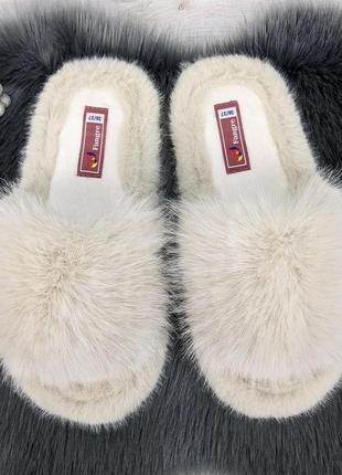 Тапочки женские меховые бежевые искусственный мех fangre 4185