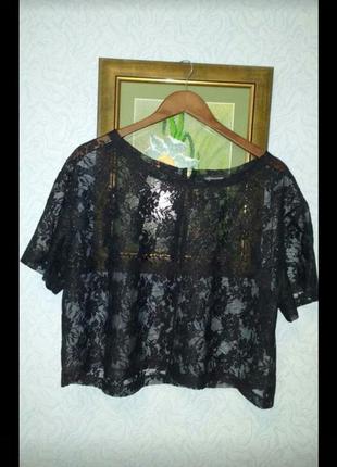 Изумительная гипюровая блуза , черная с золотистым напылением,1 фото