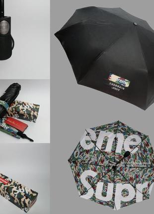 Эксклюзивный мужской зонт, складной supreme, автомат, антиветер, черный верх,внутри изображение бренда supreme