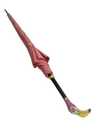 Ексклюзивна жіноча парасолька-тростина, напівавтомат, 8 спиць, рожевий без принта, в подарунковій коробці3 фото