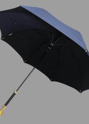 Эксклюзивный женский зонт-трость pasotti, полуавтомат, 8 спиц, синий с позолоченной ручкой,подарочная коробка