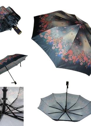 Зонтик женский складной, полуавтомат (открытие), система антиветер, с цветочным рисунком отличное качество!