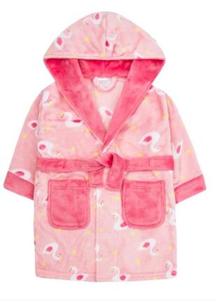 Детский теплый банный халат с капюшоном принт фламинго1 фото