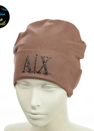 ● демисезонная женская шапка - armani exchange / армани эксчендж - мокко ●